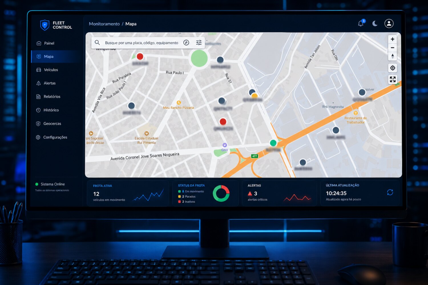 Sistema de rastreamento Tracker Sul exibido em tela de monitor